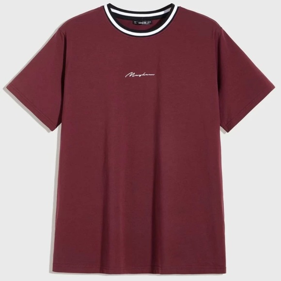 SHEIN Other - Men Contrast Striped Neck Letter Graphic Tee